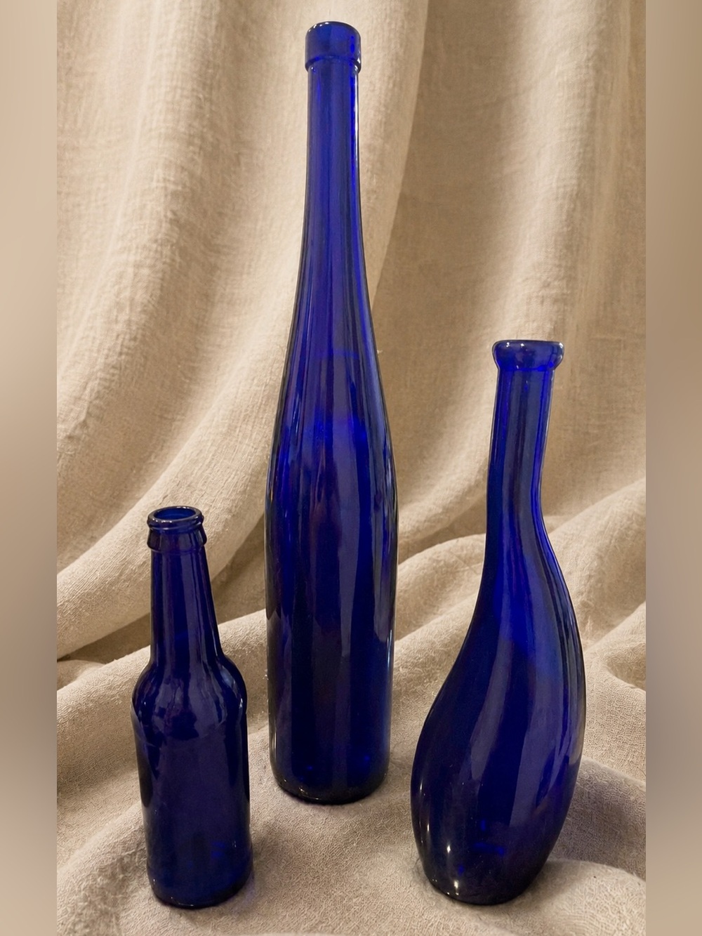 Cobalt Blue Art Glass Bottle Collection | Set of 3 | Vintage Decor